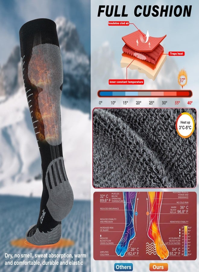 Ozaiic Merino Wool Ski Socks Mens Womens 2 Pairs for Skiing, Snowboarding, Thermal Knee High Winter Warm Sports Performance Socks - Image 3
